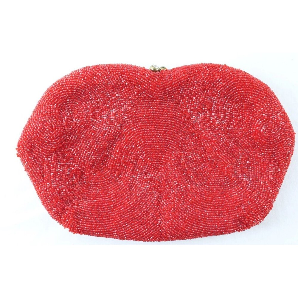 Vintage Walborg Belgium Red Beaded Clutch Evening Purse Hand Made 8x5